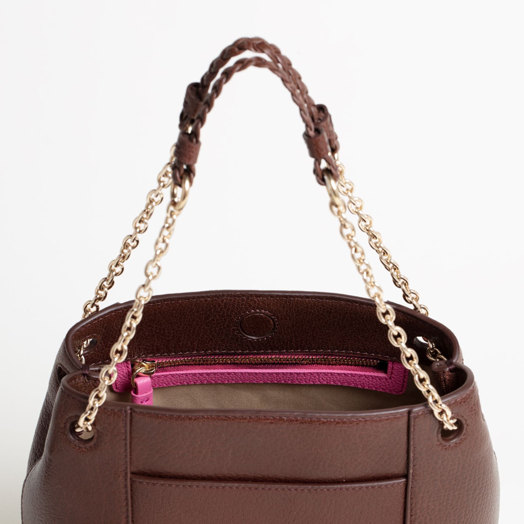 Sac en cuir Small Tote Marron Zoom Interieur #couleur_châtaigne